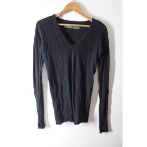 Enza Costa S Black V-Neck Long Sleeve Top with Thumbholes